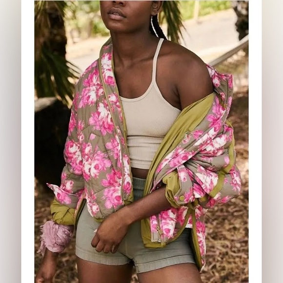 Free People Jackets & Blazers - Free People FP Movement Printed Pippa Packable Puffer Jacket Sz S Pink Rose NWT